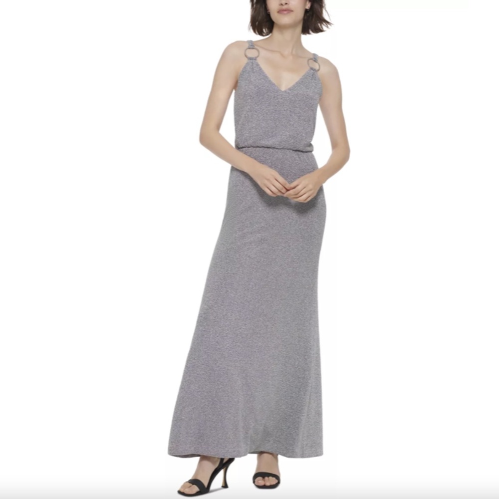 LIKE NEW Calvin Klein Metallic Knit Gown - Silver Shimmer